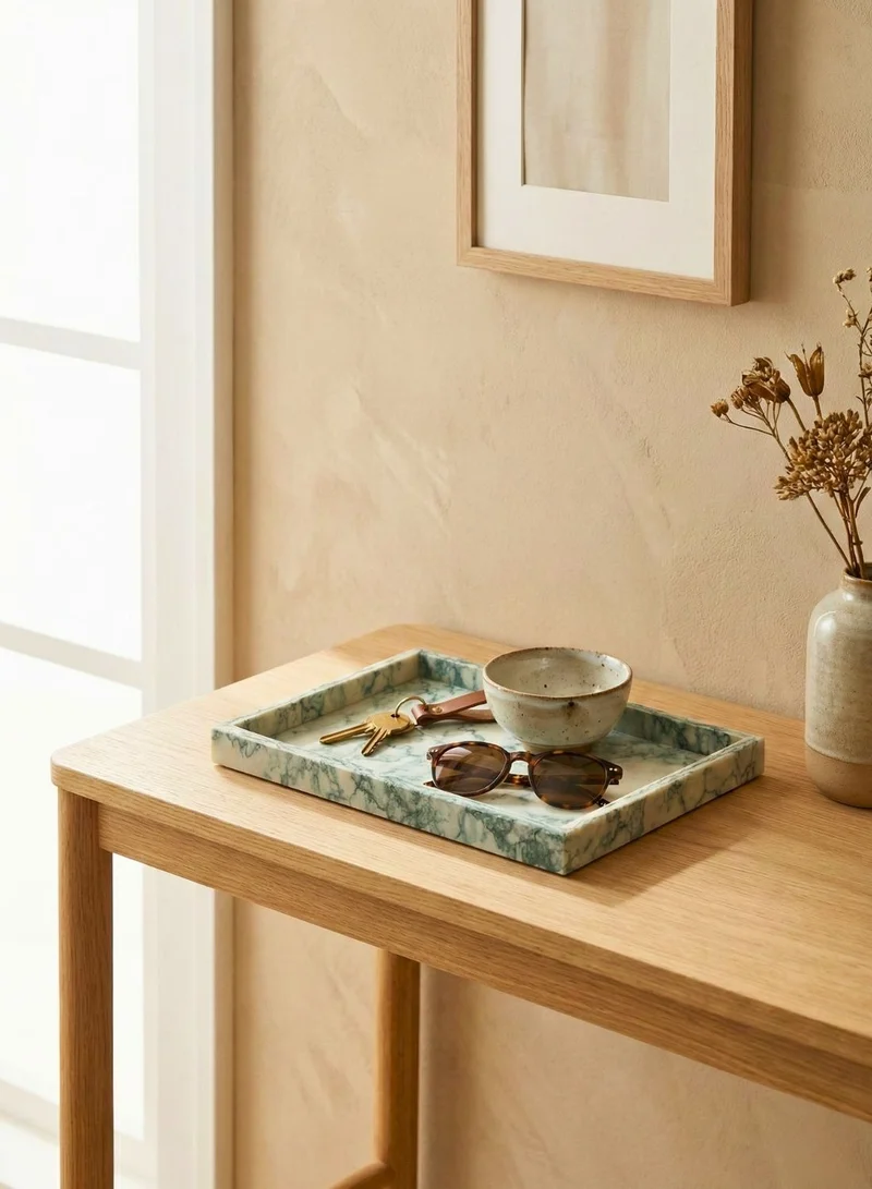 1 تشيس صينية زينة مستطيلة من حجر الرخام الأخضر، مقاس 30×20 سم، تُستخدم كمنظم للمجوهرات الفاخرة وطاولة الحمام، كما تُضفي لمسة جمالية على طاولة المطبخ أو الطعام.